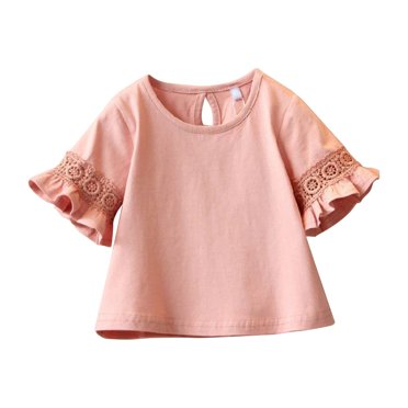 B91xZ Big Girls' Shirts Girls Kid Tough Short Sleeve T-Shirt,Pink 3-4 Years