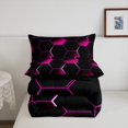 thumbnail image 3 of YST Hexagon 3D Neon Honeycomb Comforter Set, Geometric Beehive Bedding Set, King, Fuchsia Pink, 3 of 4
