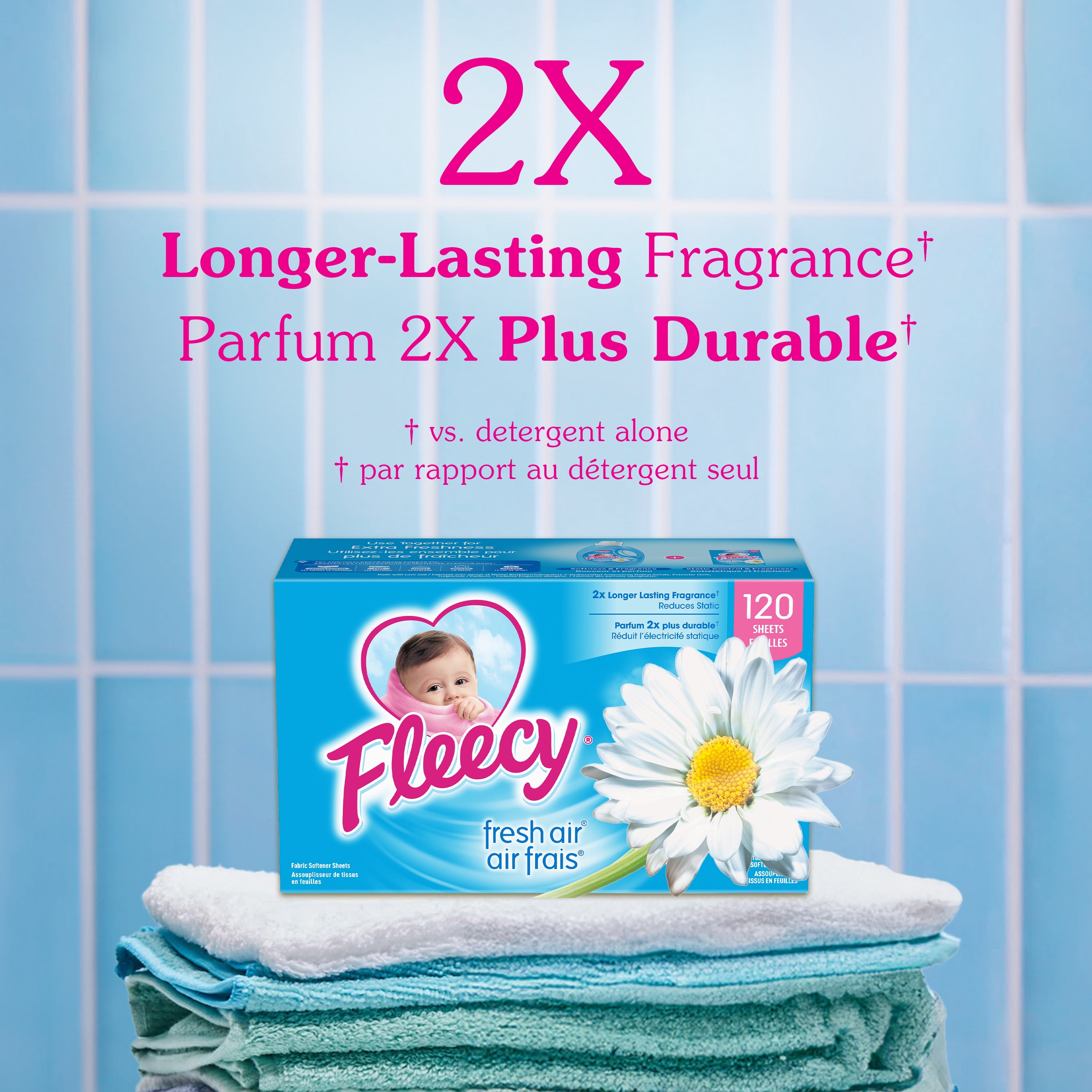 Fleecy Dryer Sheets, Fabric Softener, Fresh Air Scent, 120 Sheets