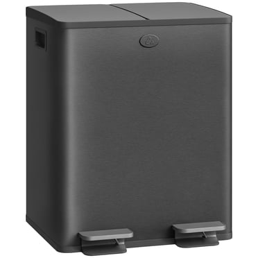 HOMCOM Dual Trash Can, 2 x 20 Liter Garbage Can with Soft Close Lid, Black