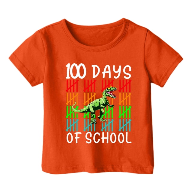 LUOGENLI T-Shirt pour Filles Garçon et Fille Mode Décontractée Imprimé Col Rond Ample Manche Courte T-Shirt Haut Maxi Hauts Ensemble Été Orange 8-9 Ans
