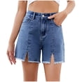 thumbnail image 2 of Weiqiqre Shorts pour Femmes Jupe Mini en Denim Extensible Taille Mi-Haute Décontractée Tendance Jupes en Jean avec Poches, 2 of 7