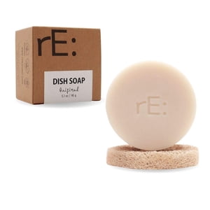 RE: Eco-Friendly Dish Washing Soap Bar With Loofah Holder - Palm Oil Free, Zero Waste, Plastic Free, No Artificial Dyes or Fragrance (1, Unscented)