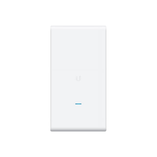 Ubiquiti UniFi UAP-AC-M-PRO Wi-Fi 5 Wireless Access Point with a clean white rectangular design and LED indicator, supporting dual-band operation with 3x3 MIMO technology for enterprise Wi-Fi management. Ideal for wall or ceiling mounting in high-density environments requiring low latency and scalability.
