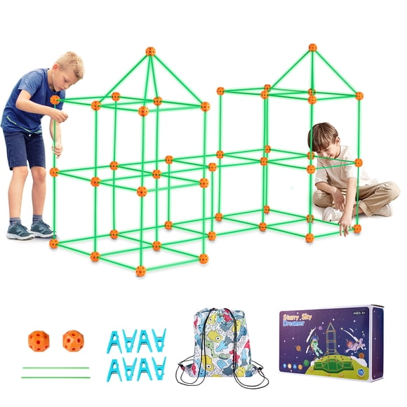 KFFKFF Ensemble de Construction pour Enfants, Coffret STEM Lumineux de 140 Pcs, Cadeau Éducatif pour les Enfants de 4, 5, 6, 7, 8+ pour le Plaisir Intérieur et Extérieur, Comprend 96 Bâtons et 44 Sphères