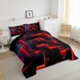 thumbnail image 2 of YST Neon Red and Black Twin Comforter Set for Boys Girls,3D Checkered Geometric Bedding Set,Abstract Square Grid Comforter Set Lightweight Soft,Glowing Geometry Quilt Bed Set 2Pcs, 2 of 5