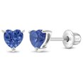 thumbnail image 1 of CZ Heart Solitaire Simulated Blue Topaz Earrings Screw Back - Sterling Silver, 1 of 6