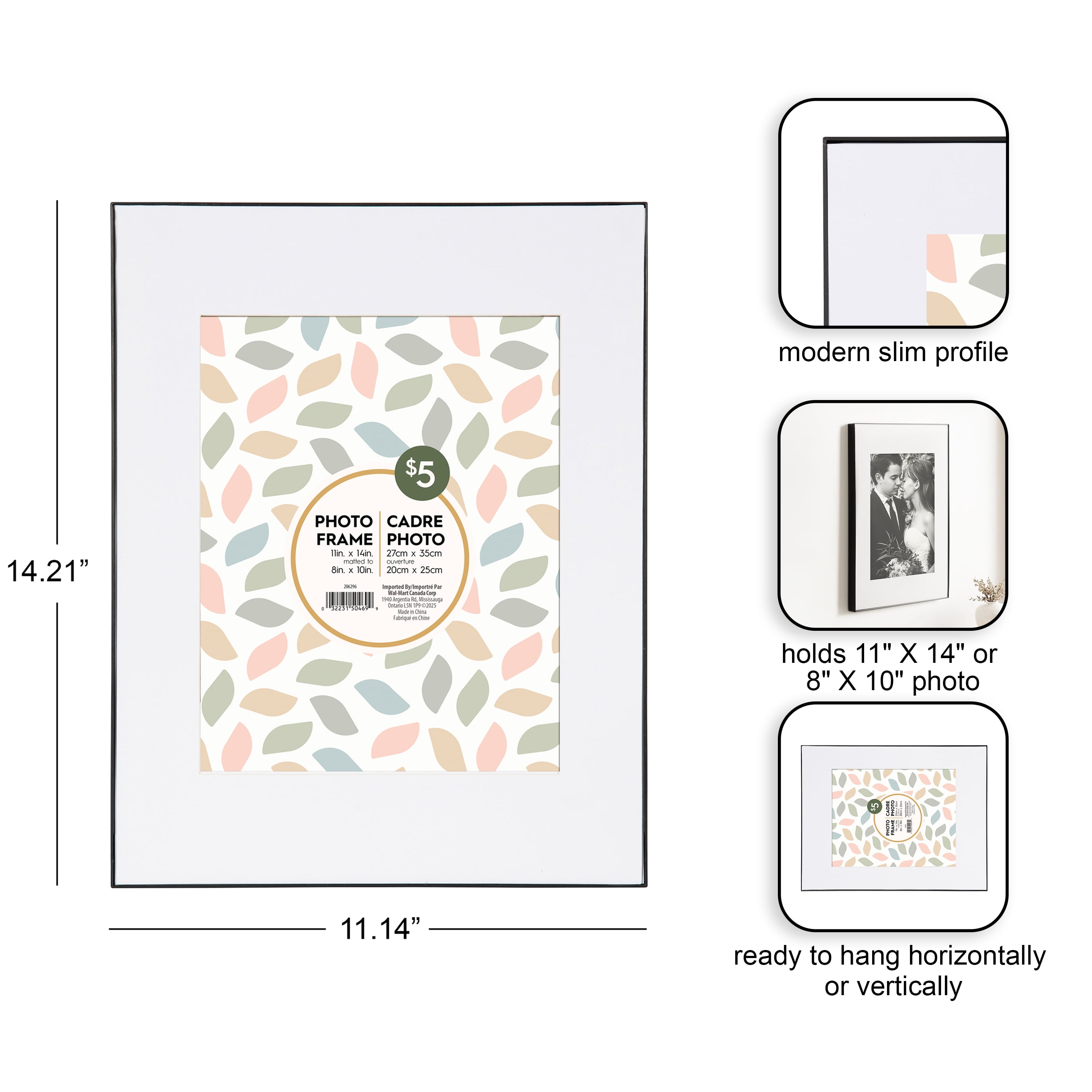 Cadre photo noir Slimline de DesignOvation 27,94x35,56 cm/20,32 x 25,4cm