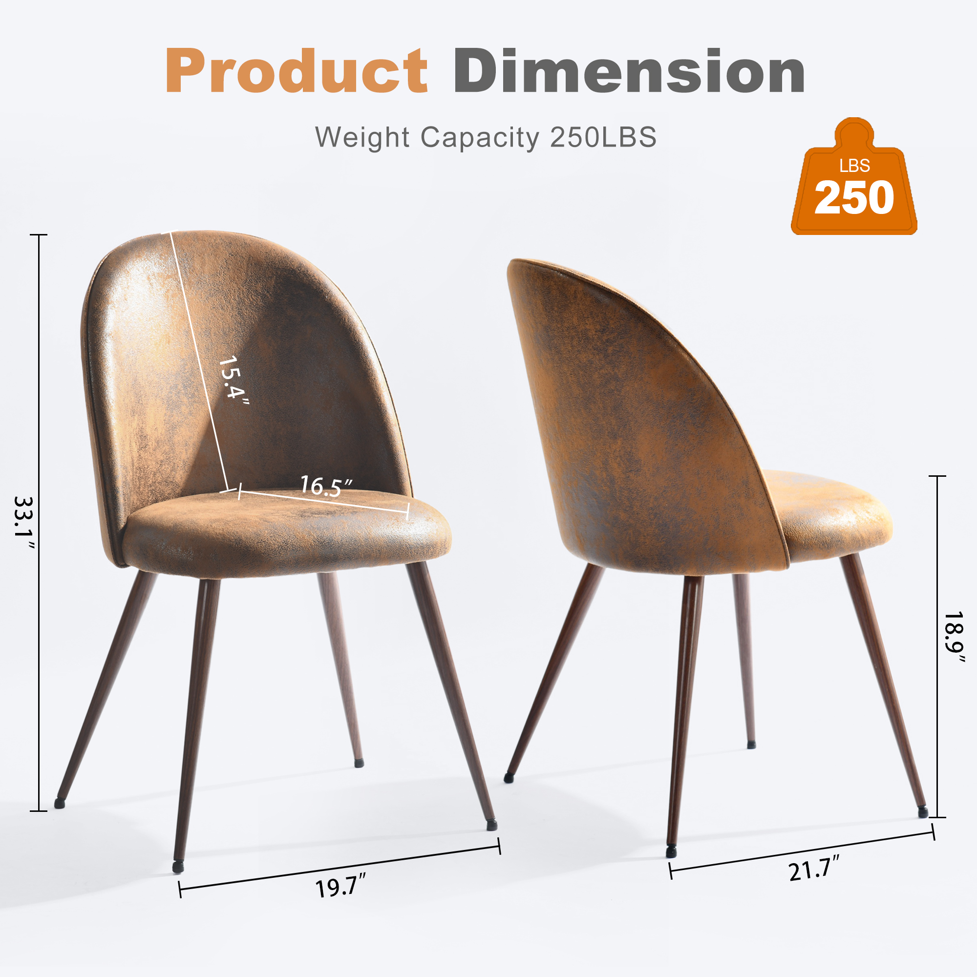 Ensemble de 2 chaises de bureau modernes Homy Casa, dossier incurvé rembourré en imitation daim brun