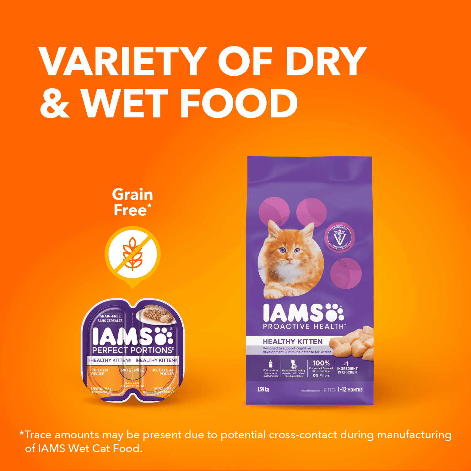 Nourriture humide sans céréales pour chatons IAMS PERFECT PORTIONS Healthy Kitten Pâté recette au poulet