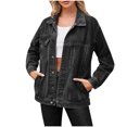 thumbnail image 1 of Posijego Veste en Denim pour Femme Tendance à Manches Longues à Revers Boutonnée Vestes en Jean Mode Décontractée Manteau, 1 of 5
