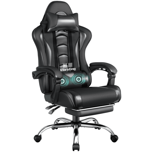 Yaheetech High Back Ergonomic Gaming Chair with Slide Out Footrest, Full Black