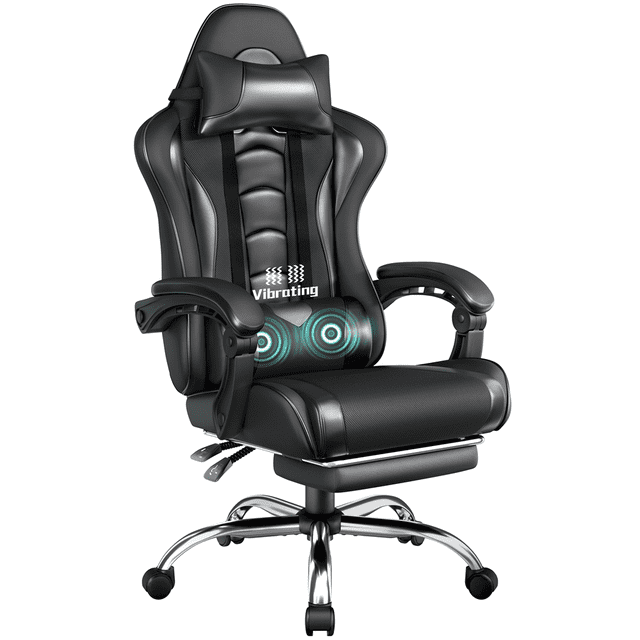 Yaheetech High Back Ergonomic Gaming Chair with Slide Out Footrest, Full Black