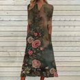 thumbnail image 1 of Ovzne Robes pour Femmes 2025 Robe Femme Couleur Unie Ample Décontractée Mode Imprimée Manches Courtes Col en V Mi-Mollet Robe Manches Courtes Col en V Robe de Vacances Manches Courtes, 1 of 5