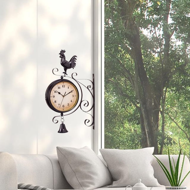 Elodie Double Sided Wall Porch Wall Hanging Clock Home Decor Outdoor Two Faces Round Arabic Numerals 2