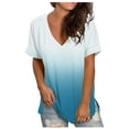 thumbnail image 1 of Cadeaux Uniques pour Femmes Mode Décontractée Dégradé Col en V Manches Courtes T-Shirt Ample, 1 of 6