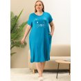 thumbnail image 2 of Agnes Orinda Nuisettes pour Femmes Grande Taille Fête des Mères Col Rond Manches Courtes Robe de Nuit Imprimé Chats Pyjamas Détente Maison avec Poche 1X Bleu Paon, 2 of 5