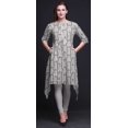 thumbnail image 2 of Bimba Kurti Asymétrique Gris à Imprimé Feuilles au Pochoir pour Femmes, Robe d'Été Indienne Tunique, XX-Grand, 2 of 6