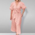 thumbnail image 1 of LOVZFMLL Women's Summer Solid Color Short Sleeve -Neck Dress Pink 4XL, 1 of 7