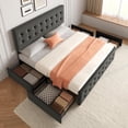 thumbnail image 3 of King Size Bed Frame with 4 Storage Drawers and Headboard, Linen Upholstered Platform Bed Frame with Wooden Slats Support, Button Tufted Design, No Box Spring Needed, Light Grey, 3 of 9