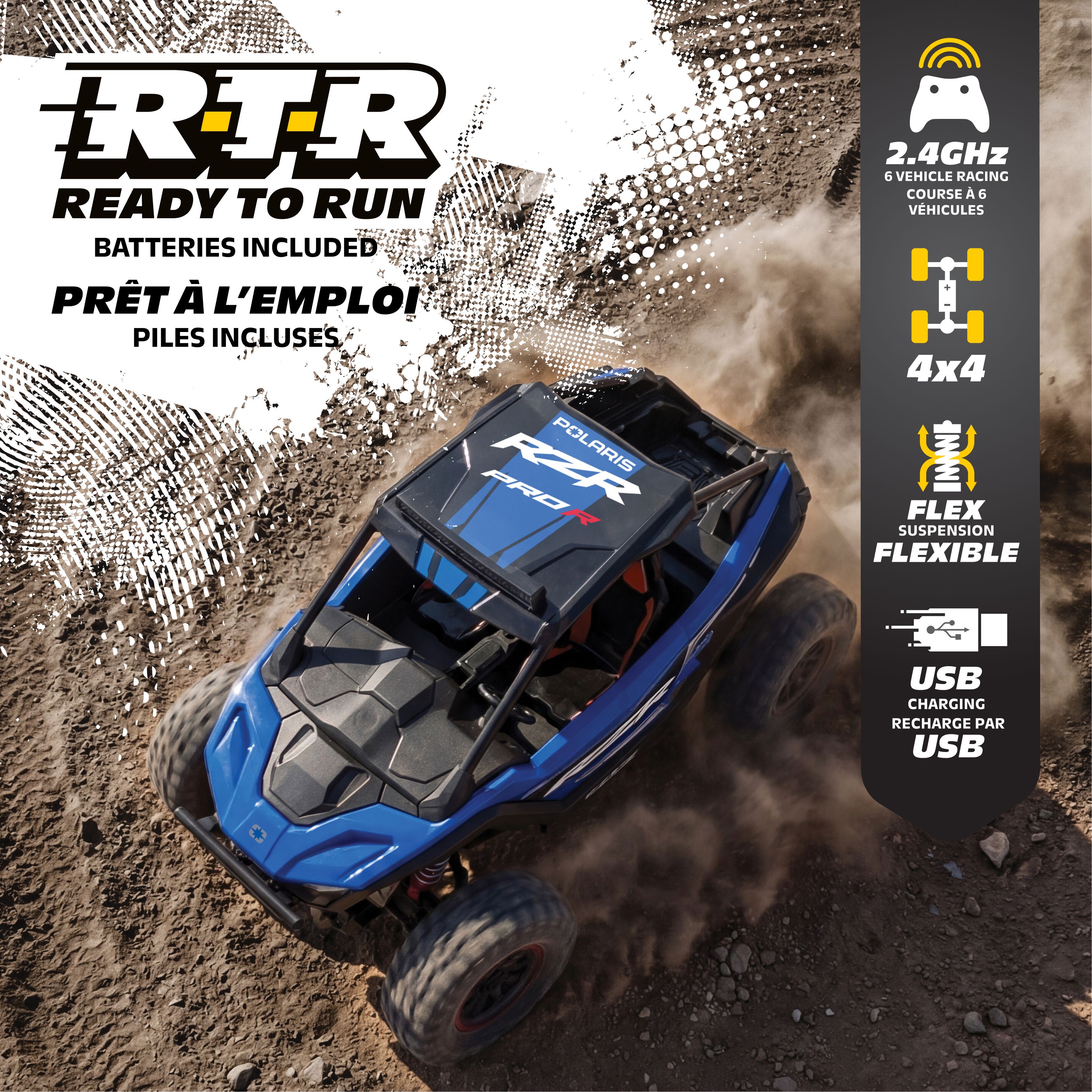 MotorDayz (1:14) Télécommande POLARIS RZR 4X4, Bleu, R4-14A75U-BL-CA, Enfant