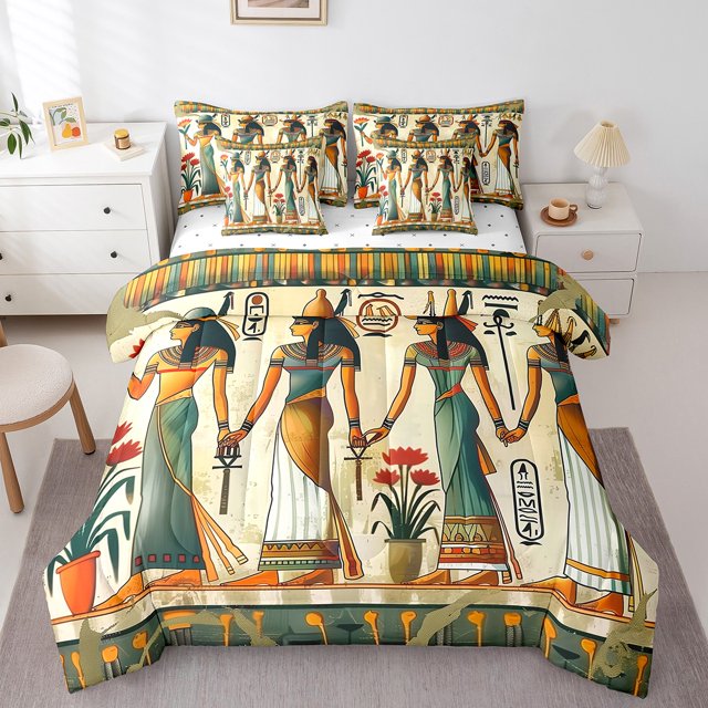 Erosebridal Ensemble de Literie Pharaon Égyptien Format Simple, Ensemble de Lit Mythologie de l'Égypte Ancienne, Réversible 7 Pcs