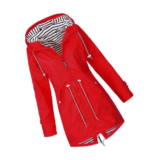 Decodeary Veste à Capuche Douce pour Femme Imperméable Manteau de Pluie Extérieur Rouge TG