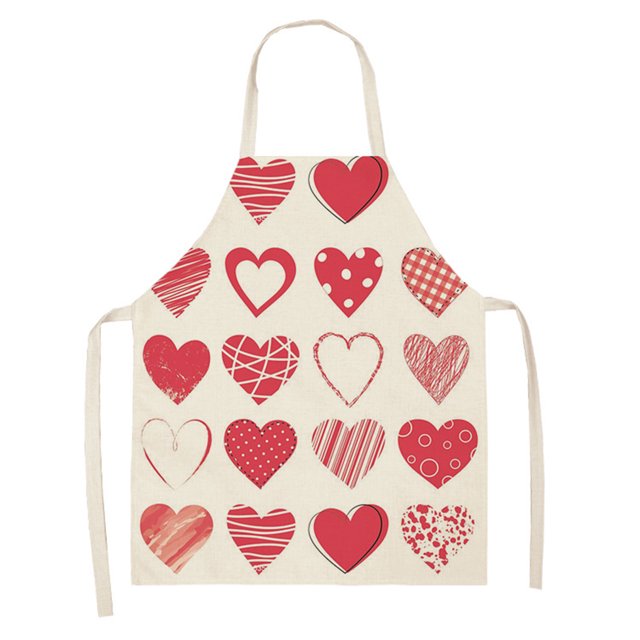 1Pc Parent Adult the Family Kitchen Valentines Day Print Linen Family Aprons
