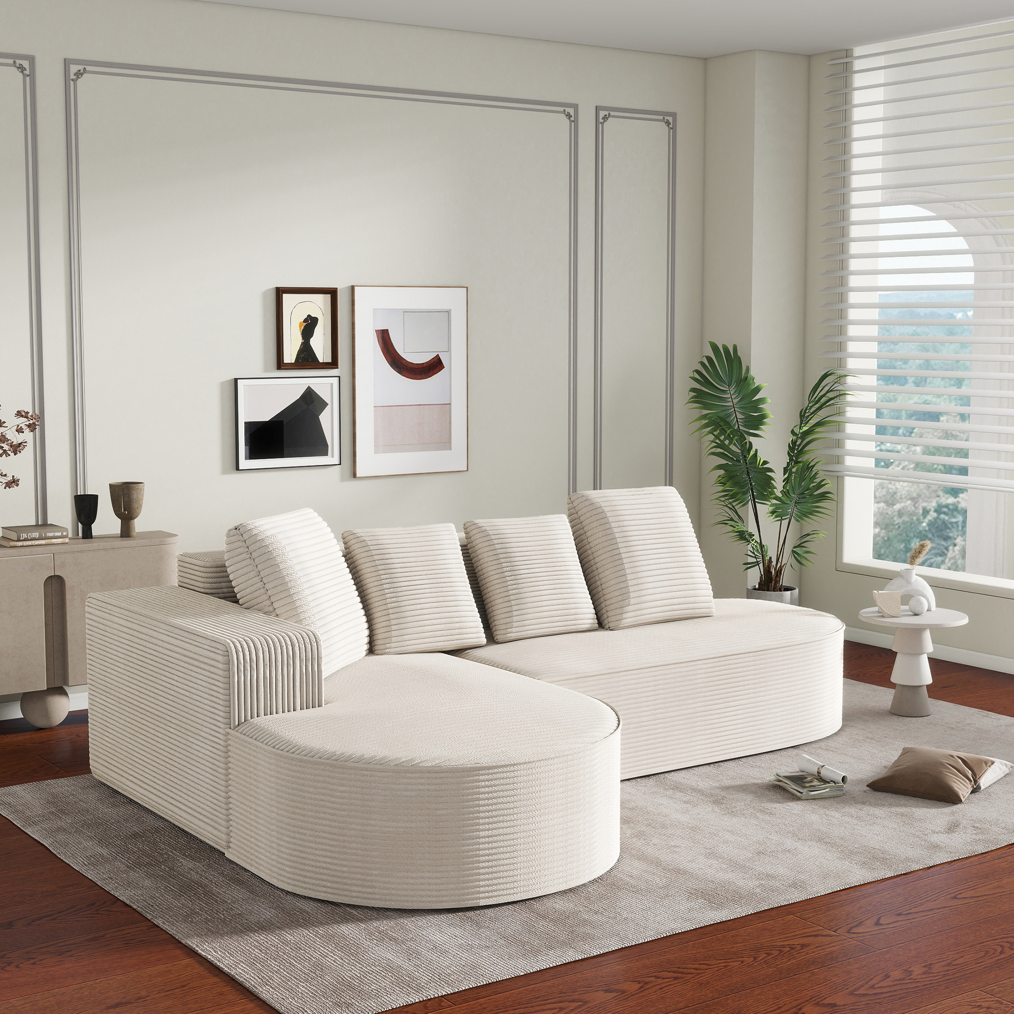 Canapé-lit Noble House entièrement compressé et sans cadre, avec fauteuil inclinable d'angle, Blanc