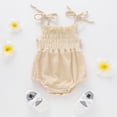 thumbnail image 4 of Newborn Infant Baby Girl Cotton Sling Solid Color Lace Stretch Ruched Jumpsuit Wine Red 0-3 Months, 4 of 8