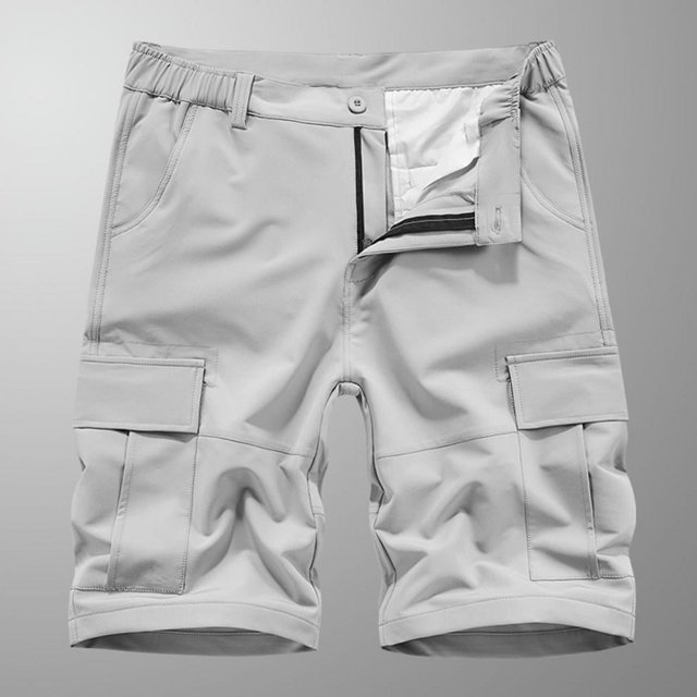 SDNall Men Casual Solid Zipper Button Pockets Elastic Waist Cropped Cargo Shorts