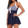 thumbnail image 3 of UPPADA 2 Piece Sets Swimsuit for Women Floral Printed Modest Two Piece Bathing Suits Tankini Cute Ruffle Tops with Skirts Loose Fit Swimming Tops for Women Clearance,Navy,XXL, 3 of 7