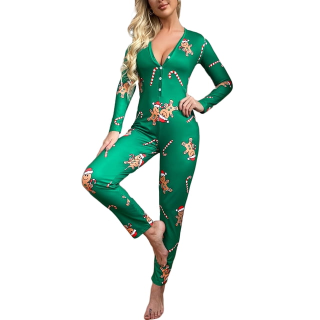 Faithtur Pyjama Femme Combinaison de Noël Imprimé Dessin Animé une-Pièce