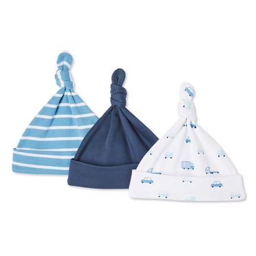 George Baby Boys' Layette 100% Cotton 3-Pack Knotted Hat