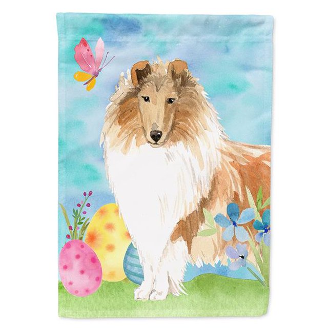 Carolines Treasures CK1904CHF Easter Eggs Rough Collie Flag Canvas House Size
