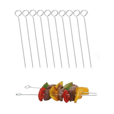 12-Inch Long Stainless Steel Skewers BBQ Skewers Barbecue Skewers Barbecue Skewers Poultry Roast Goose Needle Skewers for Barbecue Shish Kebab Kabob Reusable Sticks 10 Pack