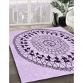 thumbnail image 3 of Ahgly Company Tapis d'Intérieur Ronds Lavables à la Machine, Style Transitionnel, Fleur Violette Violette, Tapis de Zone, 6 Pieds Rond, 3 of 7