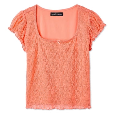 My Sister's Closet Girls' Puff Sleeve Lace Top
