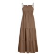 thumbnail image 4 of Robes d'Été pour Femmes Bohèmes à Bretelles Spaghetti, Smockées, à Étages, Longues, de Plage, Soleil, Sans Manches, Unies, Robe Maxi, 4 of 9