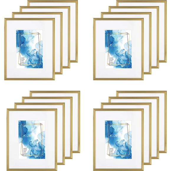 AmPm 11x14 Metal Photo Picture Frame, Black Beveled Frame (Aluminum Satin Brushed), with a 8x10 Mat and Tempered Glass (Black, 11 x 14)