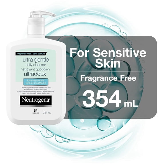 Neutrogena Ultra Gentle Foaming Facial Cleanser, Foaming Face Wash for Sensitive Skin, Gently Cleanses Away Dirt, Oil & Makeup Without Over Drying, Fragrance-Free