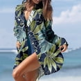 thumbnail image 4 of Cache-maillots Aguichant pour Maillots de Bain Femmes Été Décontracté Col Rabattu Manches Longues Blouse Imprimée Boutons avec Poche Robes Chemise Cache-Maillots de Plage en Liquidation, 4 of 7