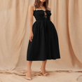 thumbnail image 4 of Robe Nuisette d'Été pour Femmes, Couleur Unie, devant à Nouer, Robe Midi Froncée, 4 of 9