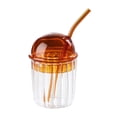 thumbnail image 2 of Drinking Glasses Dome Lid Cups, Wide Mouth Milkshake Cups, Reusable Glass Coffee Iced Cups 15oz, for Home Office Bar, Stackable Design, Durable Glass Material, Serving & Drinking Hzhnb On demand, 2 of 8