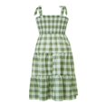 thumbnail image 4 of Femmes Été Robe à Carreaux Froncé Sling Bretelles Cravate Casual Longue Robe Dames Plage Chic une Pièce, 4 of 7