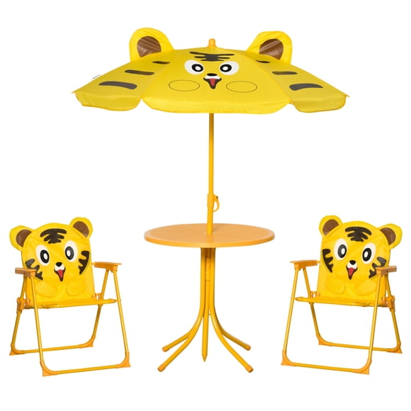 Outsunny Ensemble de Table et Chaises de Pique-Nique Pliantes pour Enfants Motif Extérieur Jardin Patio Cour Arrière avec Parasol Amovible et à Hauteur Réglable Jaune