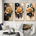 thumbnail image 1 of Designart "Roses in Yellow and Blue Hues I" Floral & Botanical Framed Wall Art Set Of 3 - Yellow Rose Frame Gallery Wall Set For Home Decor, 1 of 6