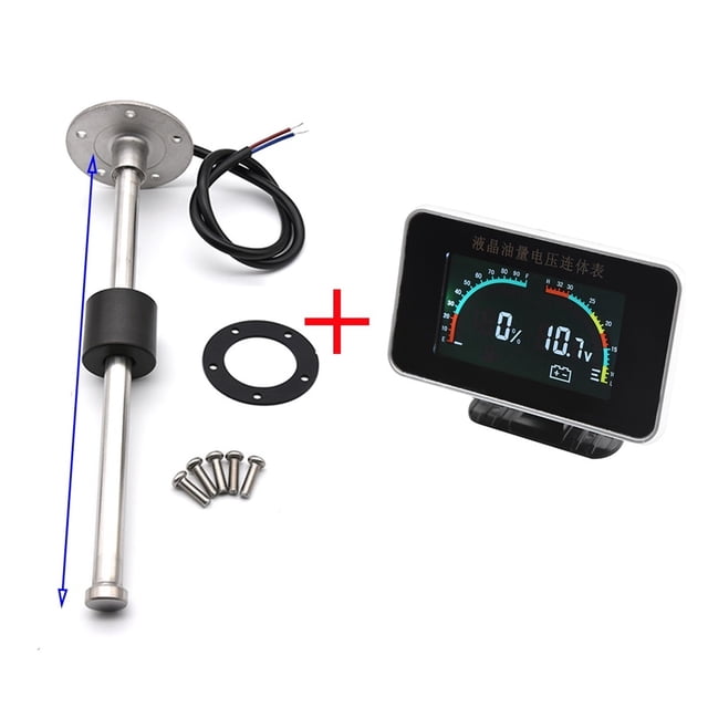 2 In 1 LCD Fuel Gauge Voltmeter With Fuel Float Sensor 0-190ohm For 12V Car Truck Motorcycle Oil Tank Level Sensor 100-600MM ,Easy Setup