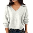 thumbnail image 1 of BLVB Chandails Chauds pour Femmes Col en V Classique Doux Chandail Confortable Ample Décontracté Manches Longues Automne Hiver, 1 of 5