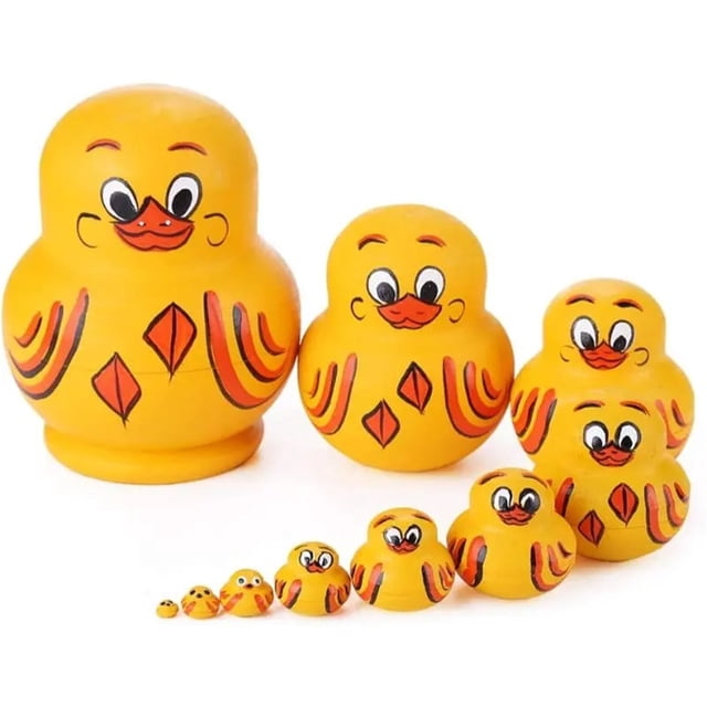 Meitianfacai 10 Wooden Yellow Russian Nesting Dolls Toys